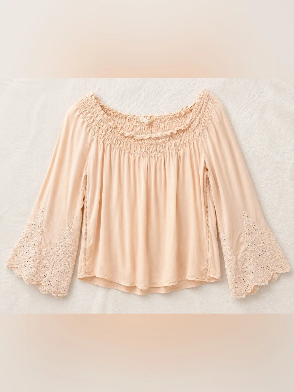 LoveStitch Boho Peasant Blouse Embroidered Bell Sleeve Top Medium